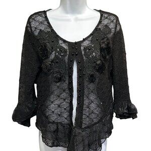 Pretty Angel Black Crochet Lace Floral Cardigan Size M